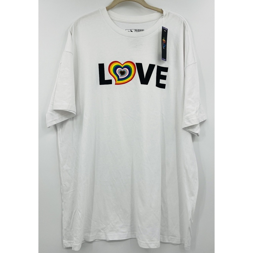 NWT The Phluid Project Unisex LOVE White Crewneck Tee T-Shirt Size XXL Rainbow
